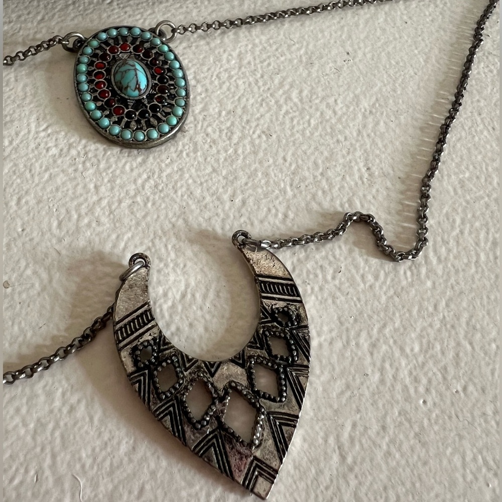 LUCKY Boho Silver tone Necklace Double Strand Lobster Claw Layered - Picture 6 of 14
